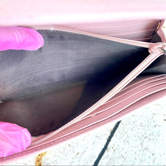 Gucci Marmont Gold Butterfly pink leather wallet crossbody - Picture 9 of 13